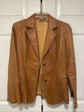 Newport News Camel Brown Leather Jeanology Jacket